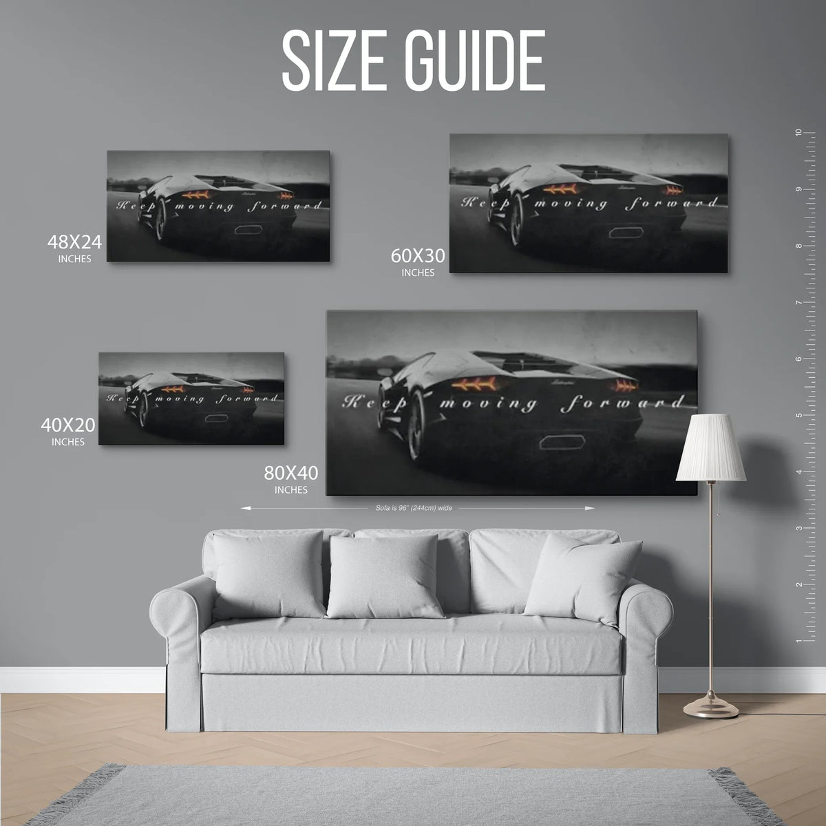 Aventador Keep Moving Forward Panoramic — Size Guide