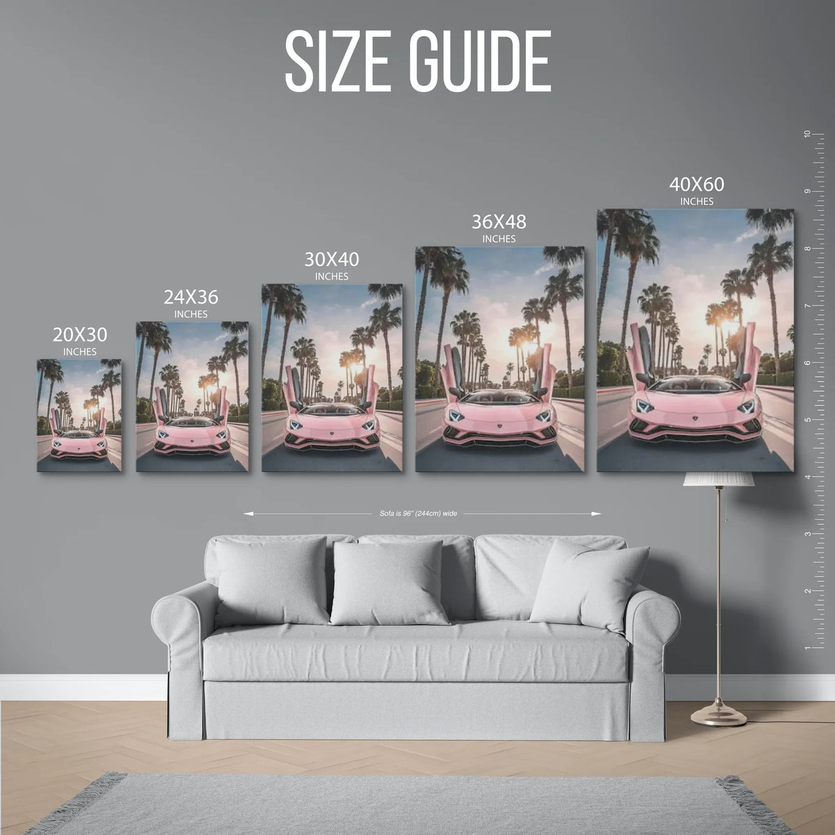 Aventador Pink Palm Trees — Size Guide