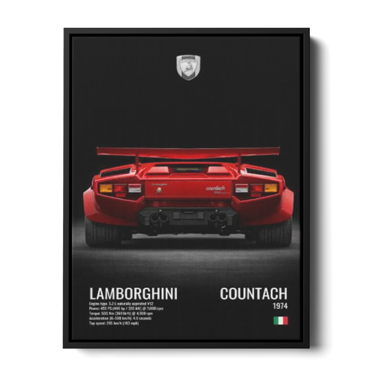 Countach 1974 Rear Specs — Canvas Print