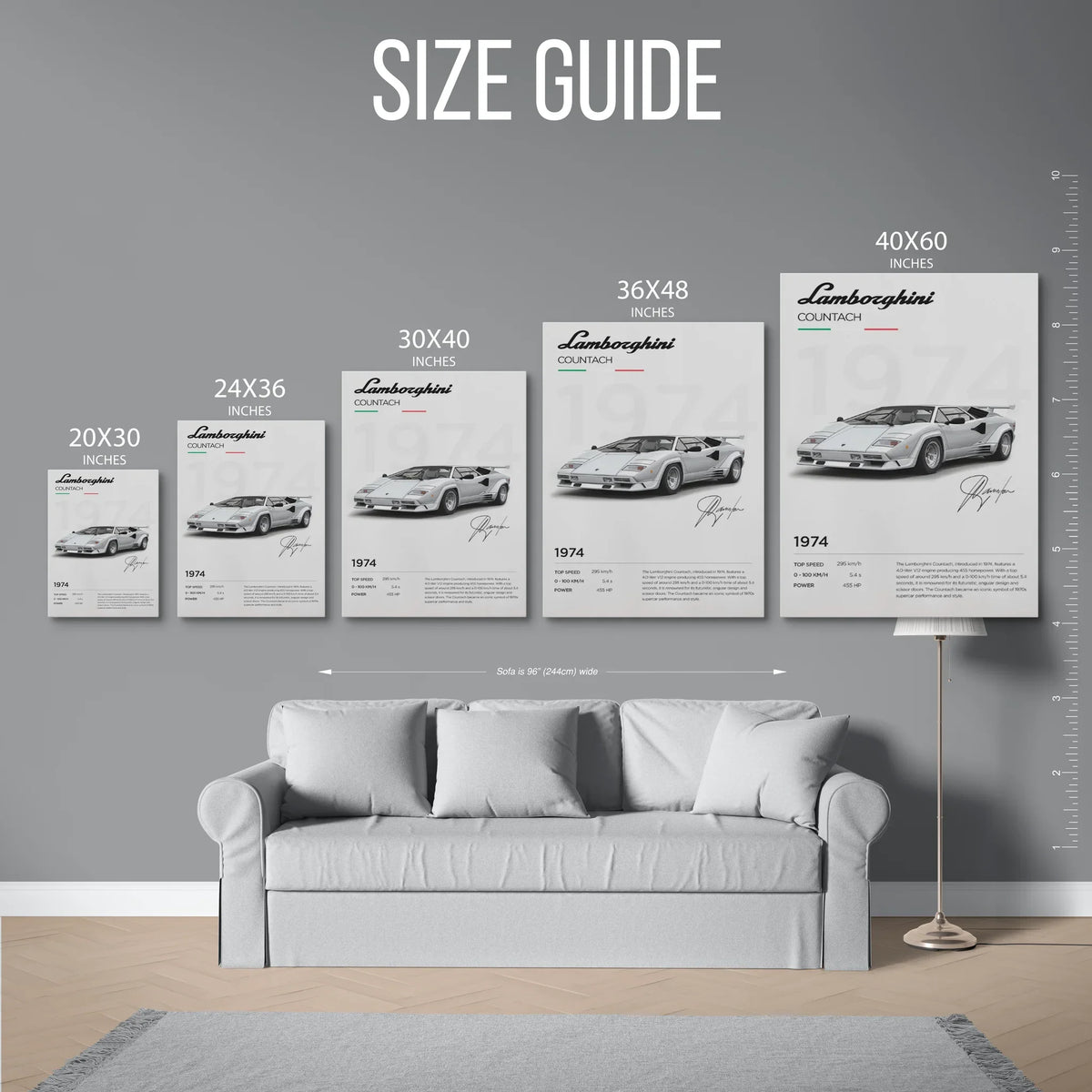 Countach Specs Poster — Size Guide