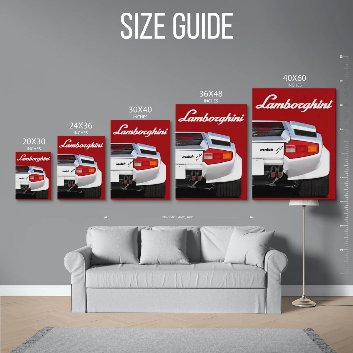 Countach Sv Red Poster — Size Guide