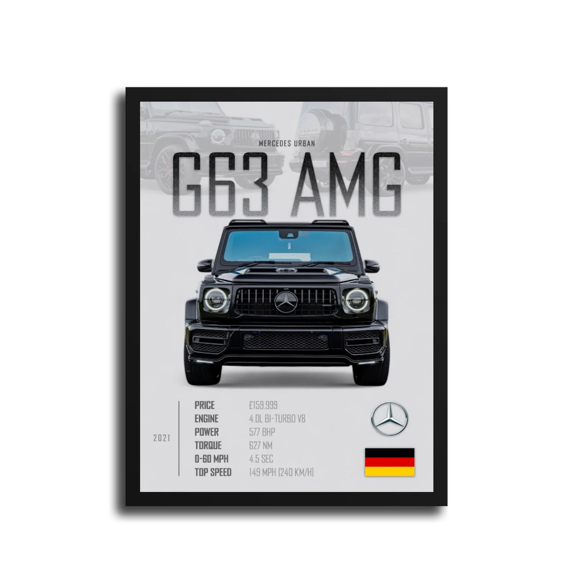 G63 Amg 2021 Specs Poster — Black Frame