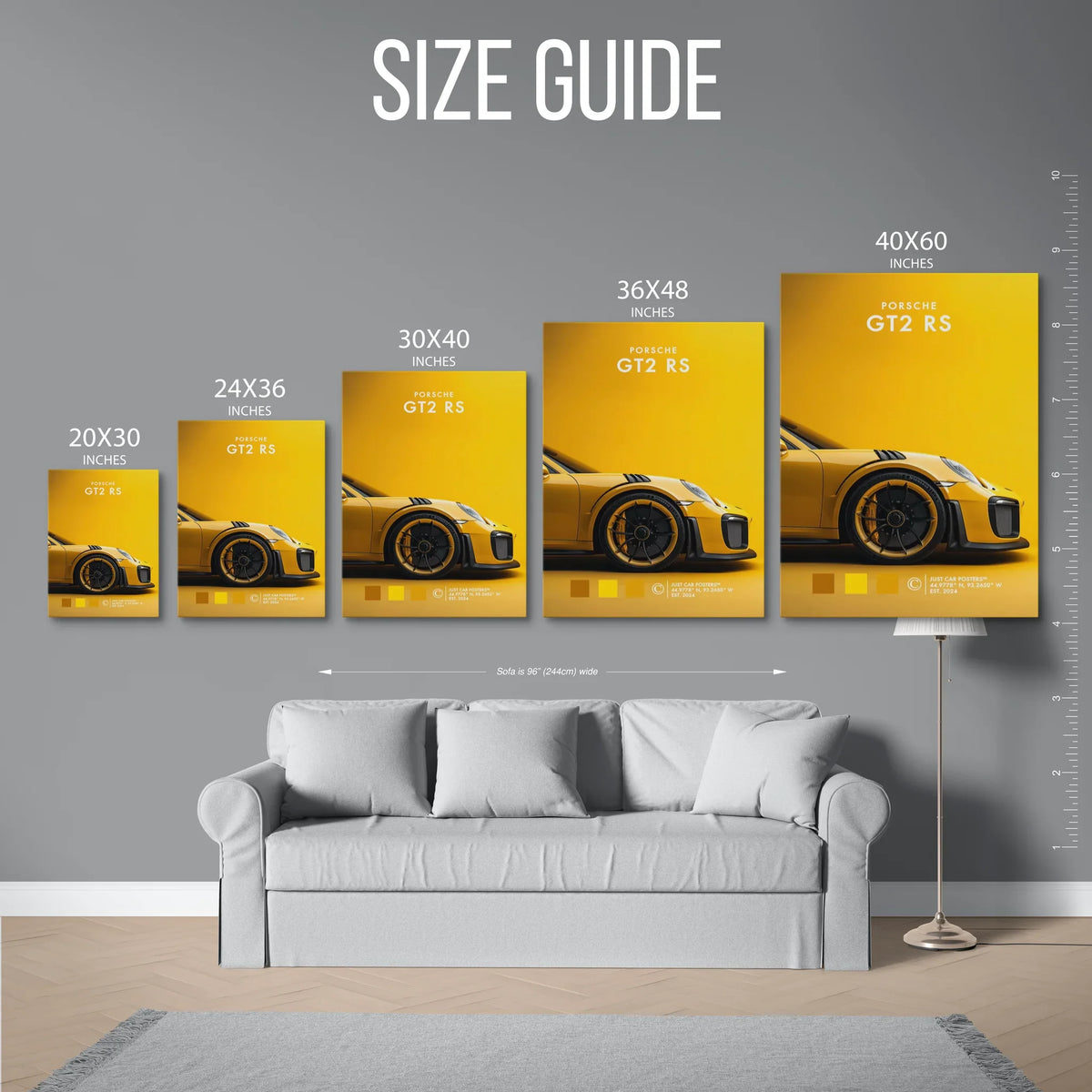 911 Gt2 Rs Yellow Poster — Size Guide