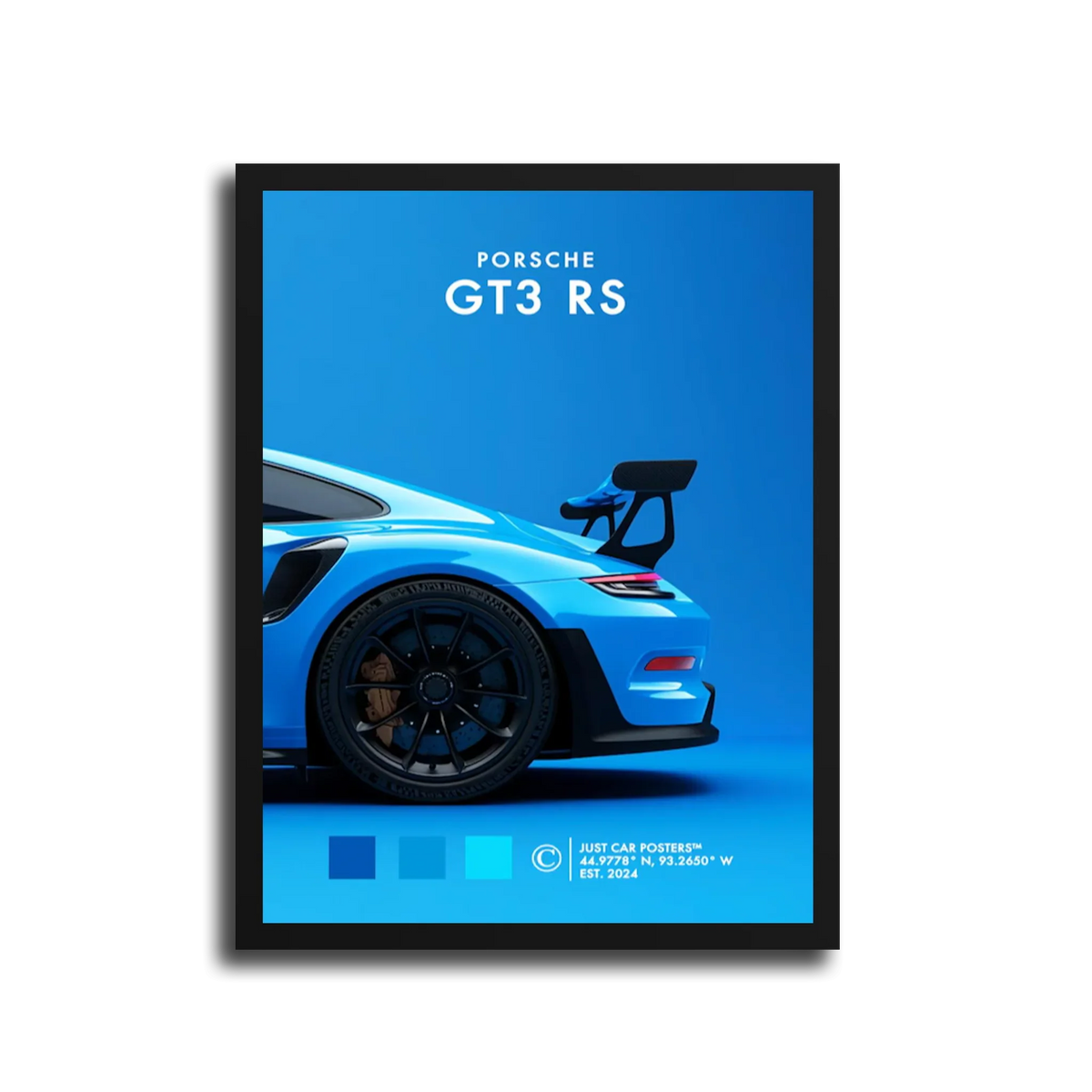 911 Gt3 Rs Blue Poster — Black Frame
