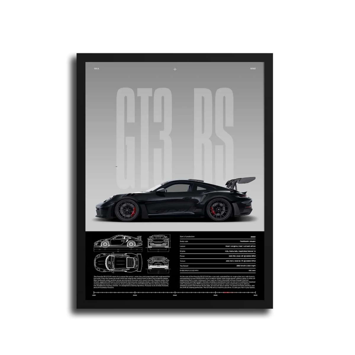 911 Gt3 Rs Blueprint Specs — Black Frame