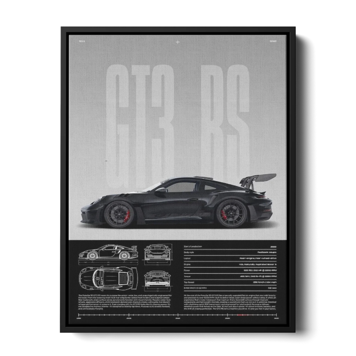 911 Gt3 Rs Blueprint Specs — Canvas Print