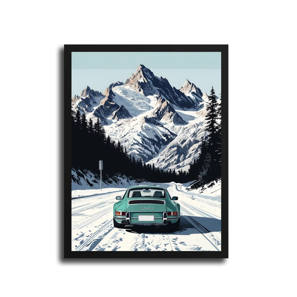 911 Targa Teal Alps Illustration — Black Frame