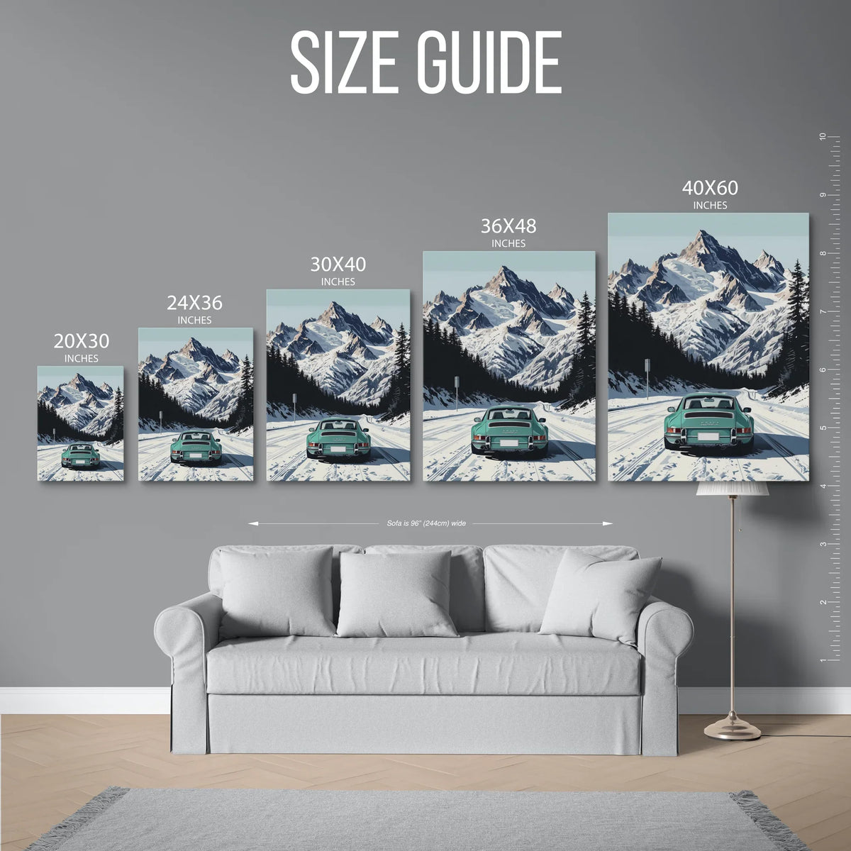 911 Targa Teal Alps Illustration — Size Guide