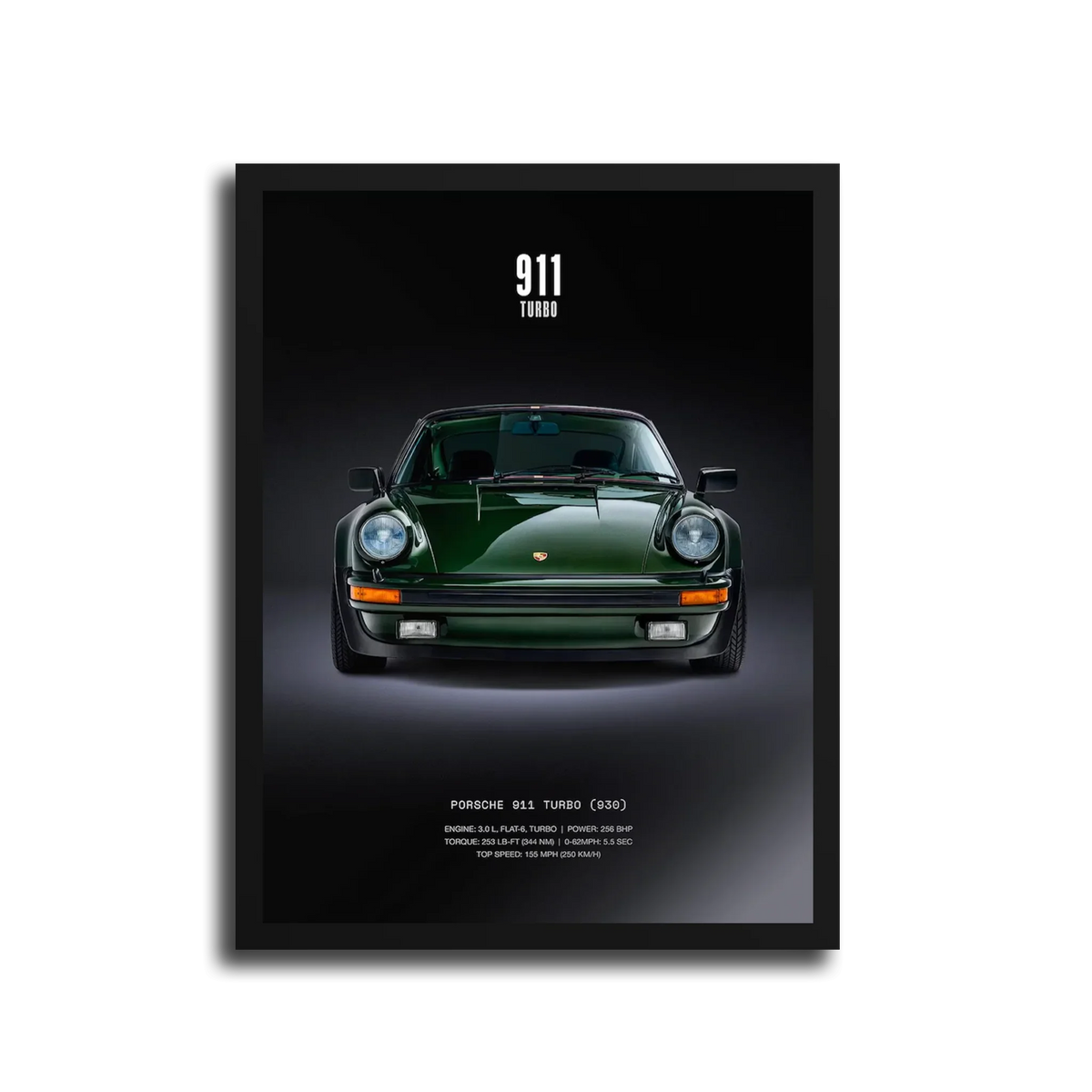 911 Turbo 930 Green Front Poster — Black Frame