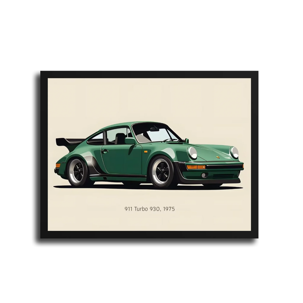 911 Turbo 930 Green Illustration — Black Frame