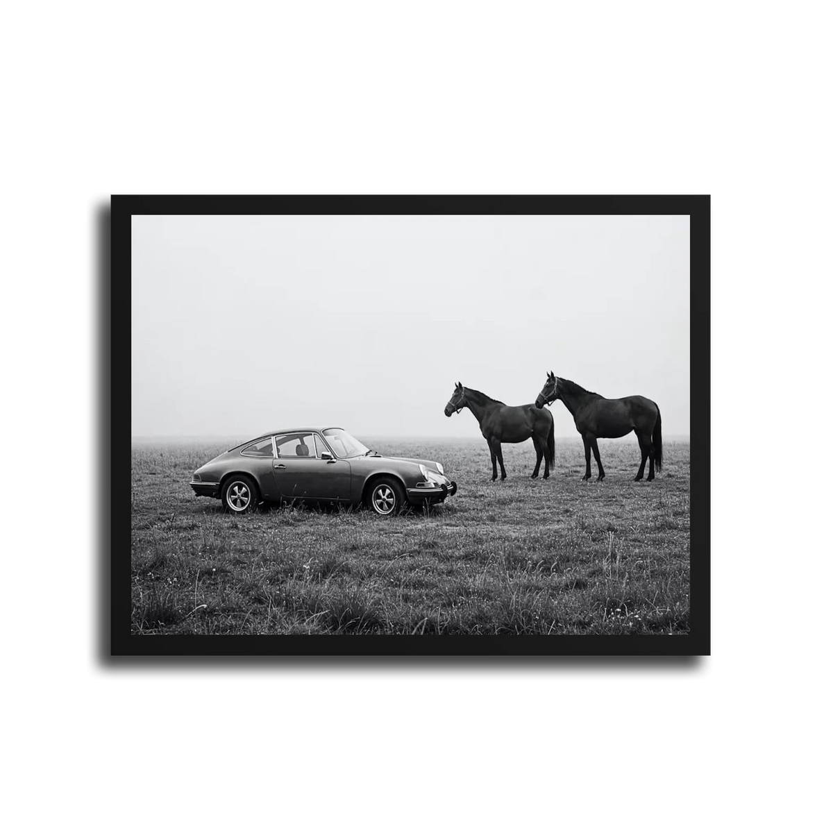 911 With Horses Field Bw — Black Frame