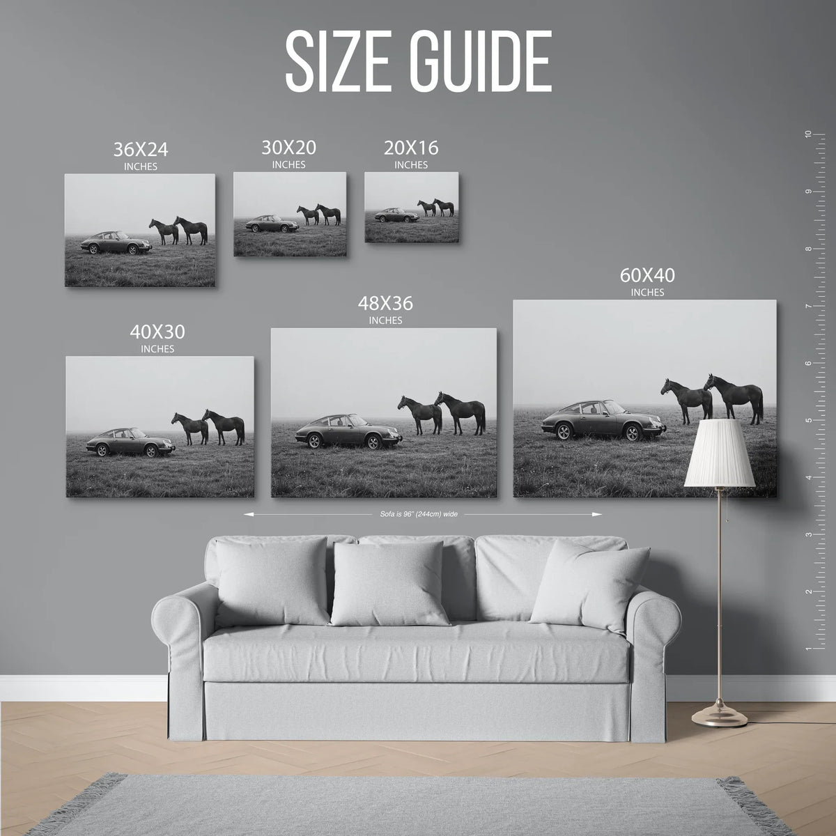 911 With Horses Field Bw — Size Guide