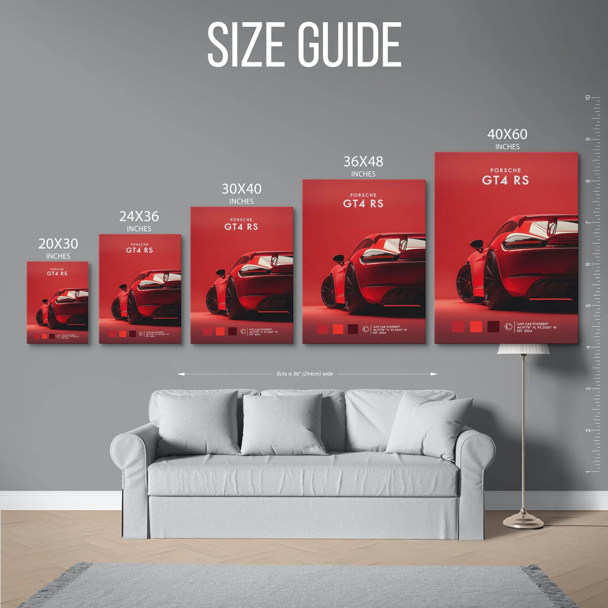 Cayman Gt4 Rs Red Poster — Size Guide
