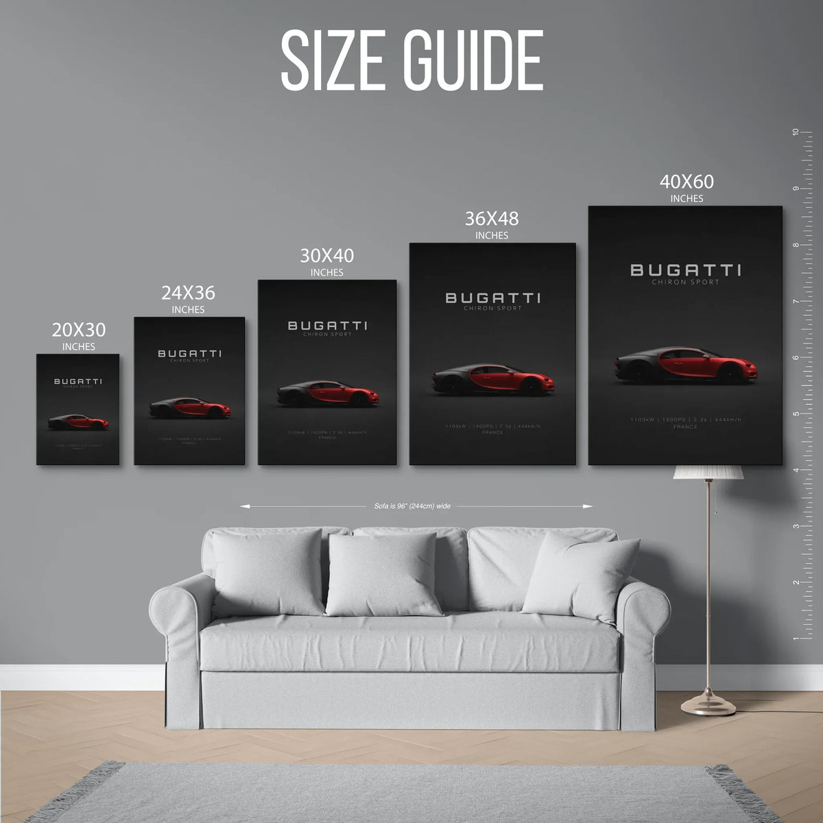 Chiron Sport Red Poster — Size Guide