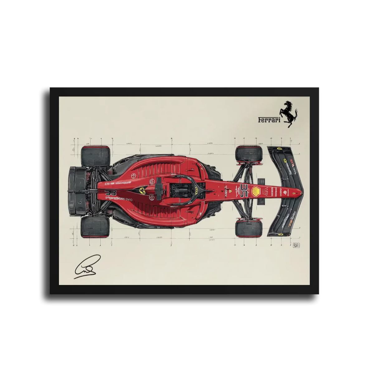 F1 Blueprint Top View — Black Frame