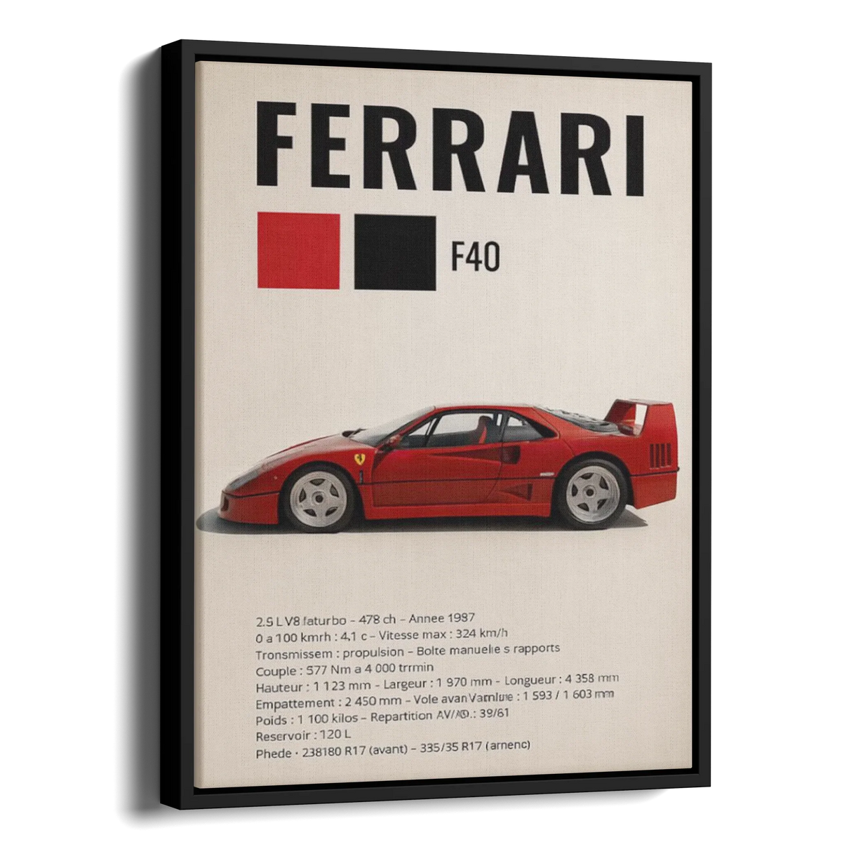 F40 Specs Poster — Alternate View