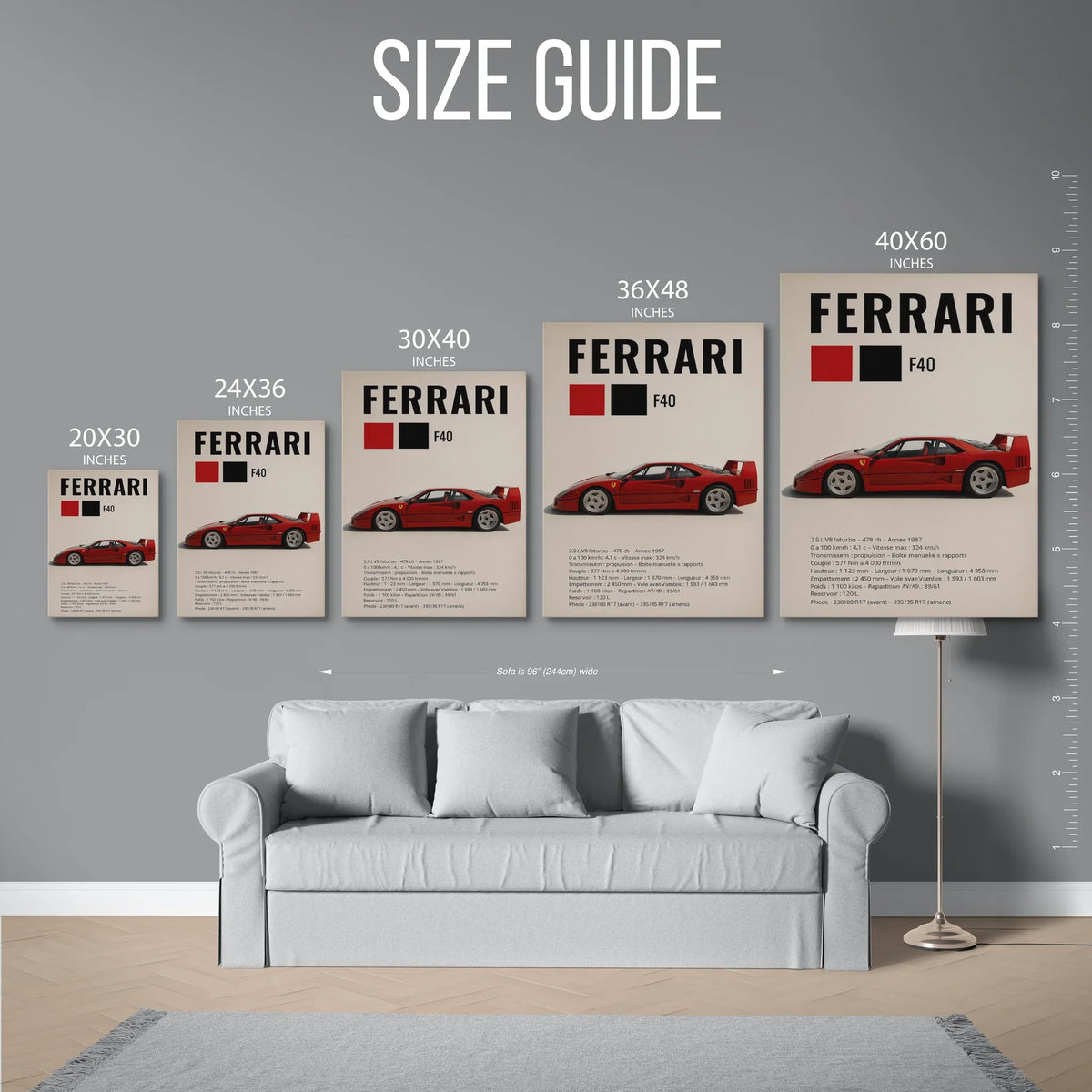 F40 Specs Poster — Size Guide