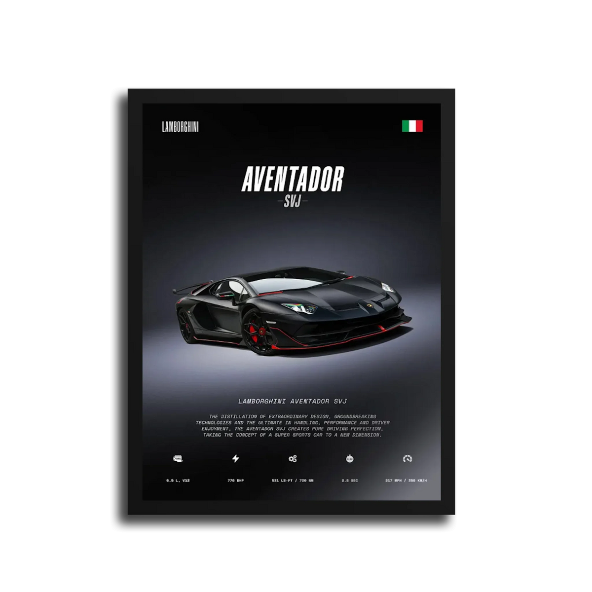 Aventador Svj Front Poster — Black Frame