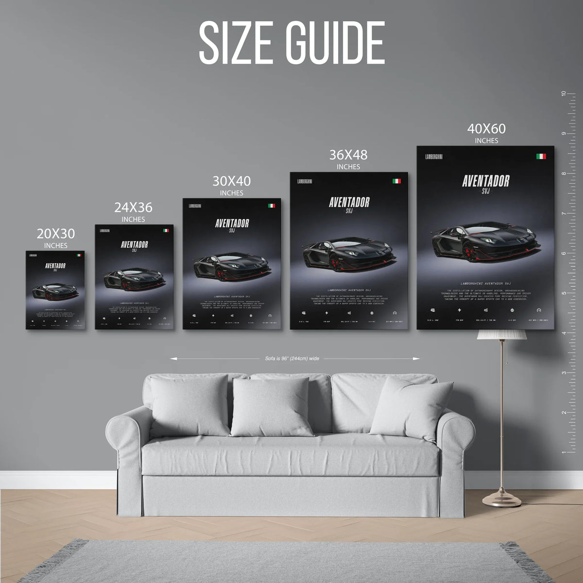 Aventador Svj Front Poster — Size Guide