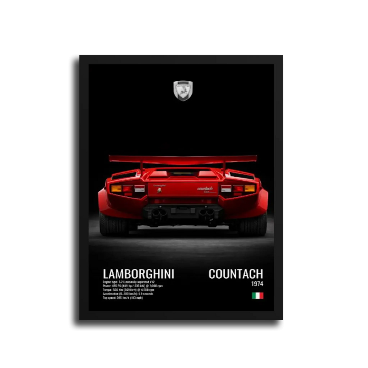 Countach 1974 Rear Specs — Black Frame
