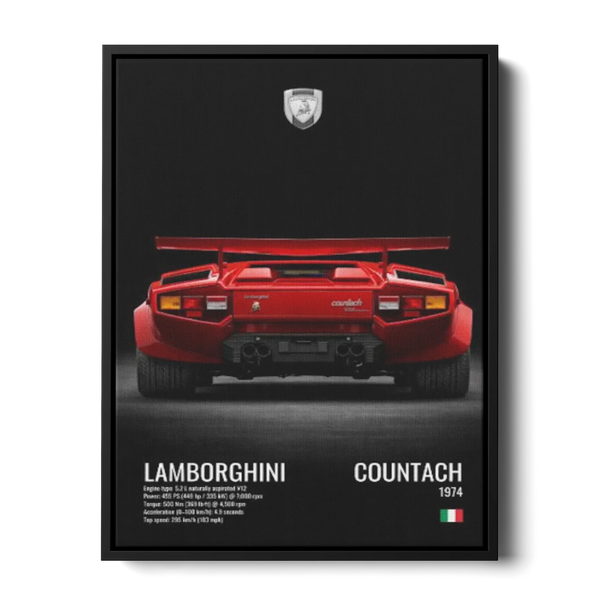 Countach 1974 Rear Specs — Canvas Print