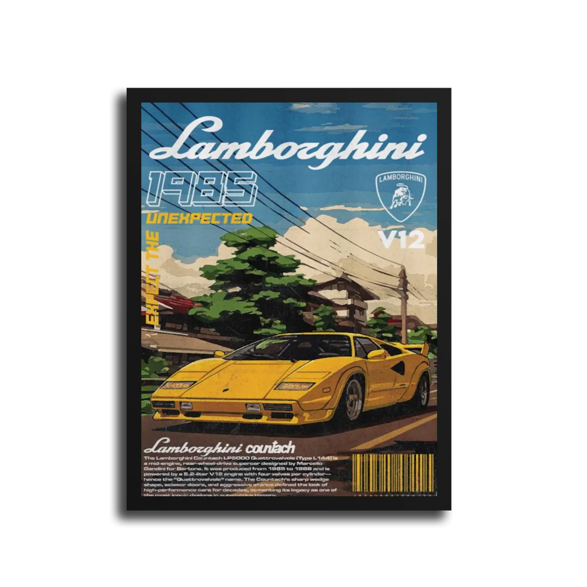 Countach 1985 Manga Poster — Black Frame