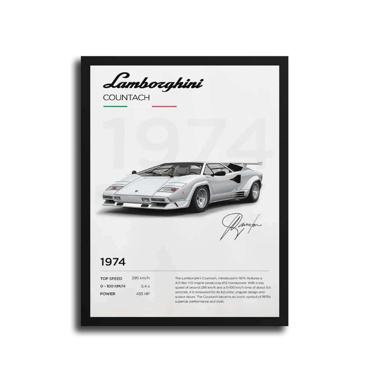 Countach Specs Poster — Black Frame