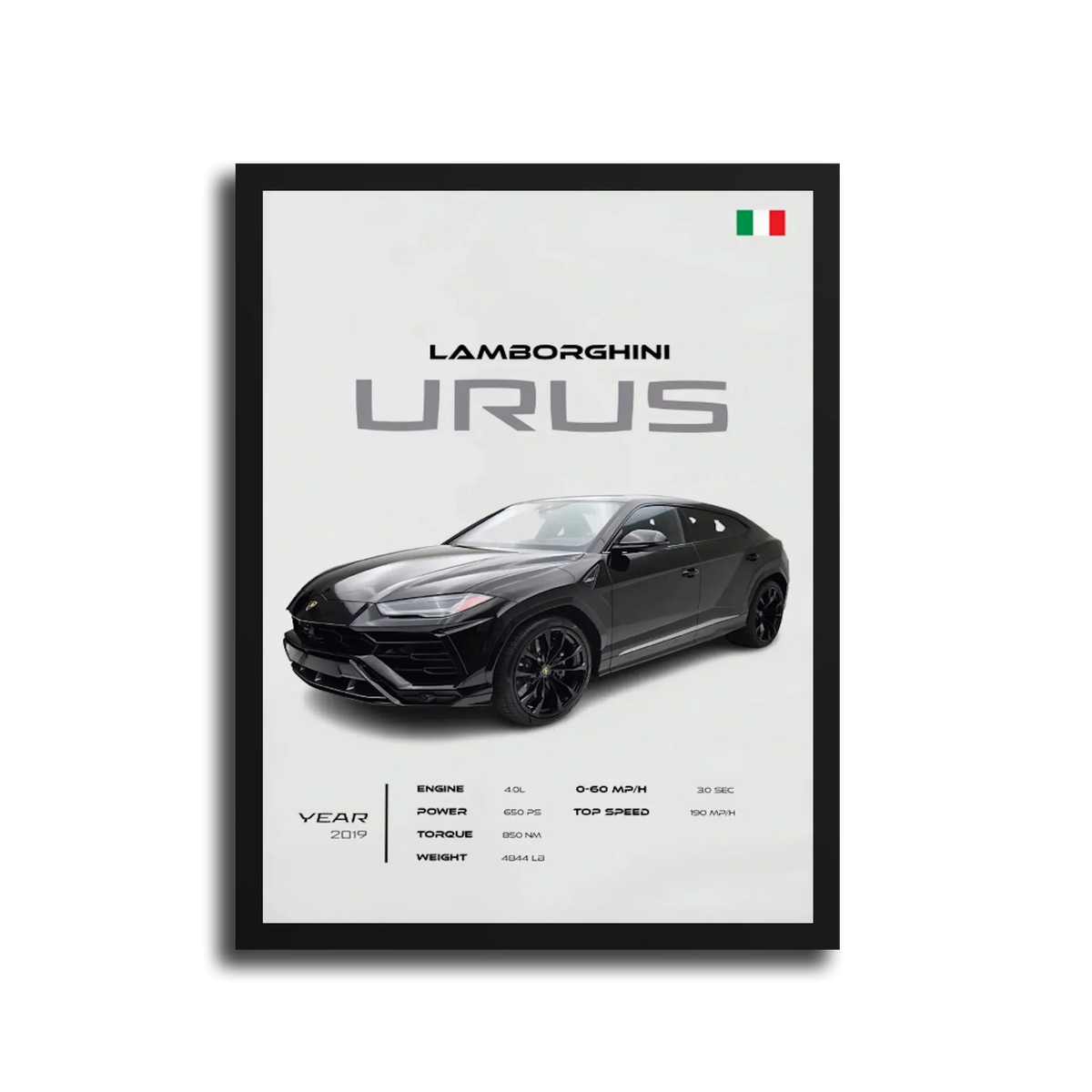 Urus 2019 Specs Poster — Black Frame