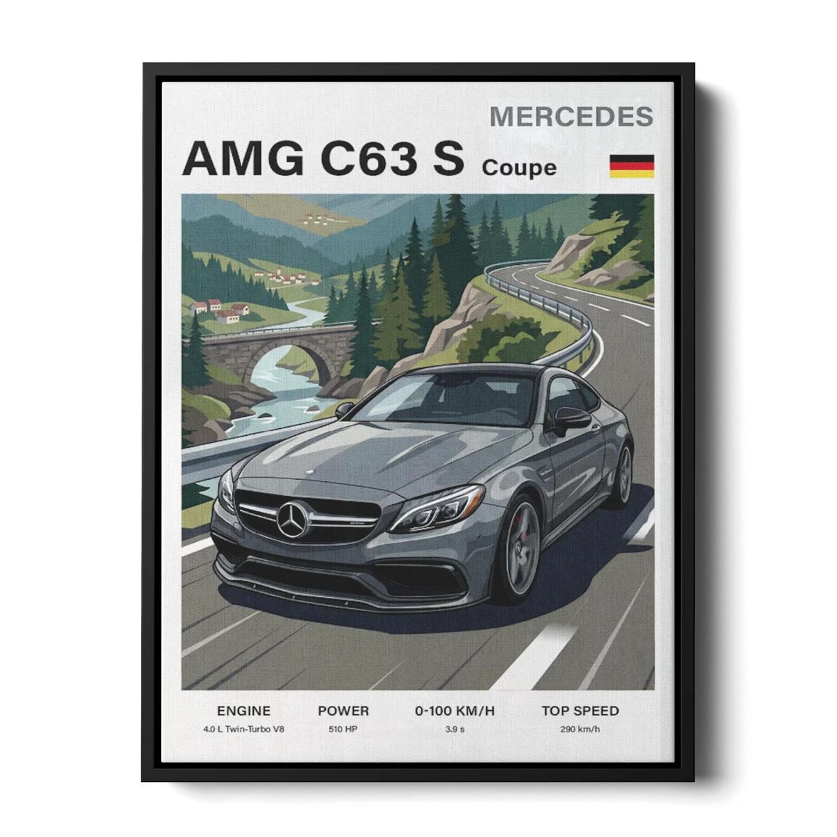C63S Coupe Alpine Poster — Canvas Print
