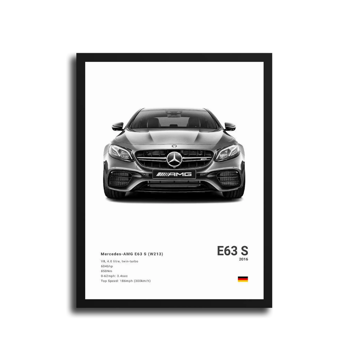 E63S W213 Specs Poster — Black Frame