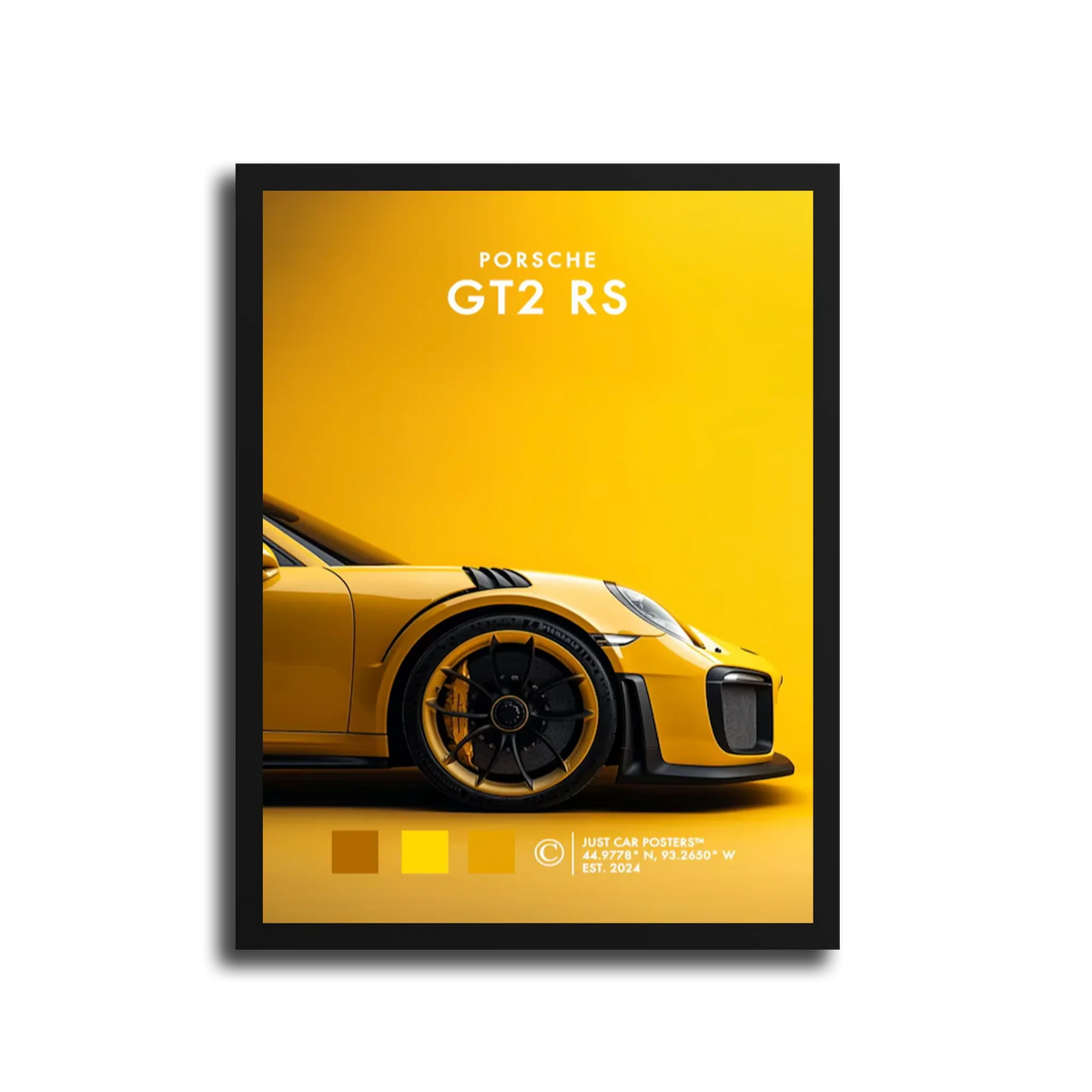 911 Gt2 Rs Yellow Poster — Black Frame