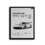 911 Gt3 Rs 2022 Specs Poster — Black Frame
