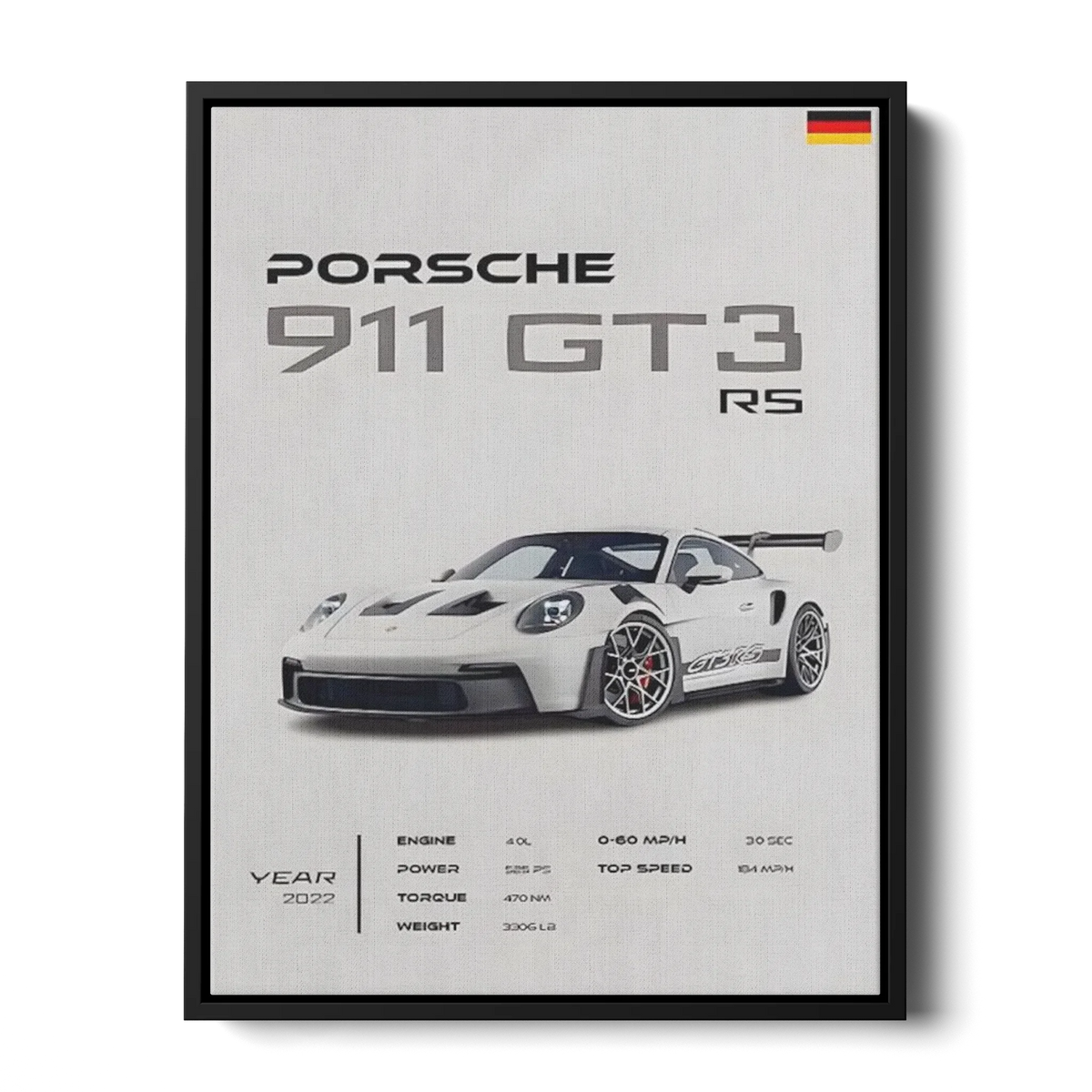 911 Gt3 Rs 2022 Specs Poster — Canvas Print