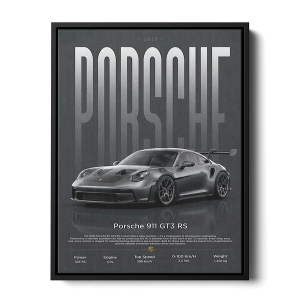 911 Gt3 Rs 2025 Specs Poster — Canvas Print