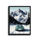 911 Targa Teal Alps Illustration — Black Frame