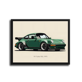 911 Turbo 930 Green Illustration — Black Frame