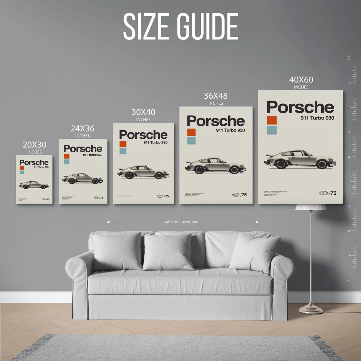 911 Turbo 930 Vintage Poster — Size Guide