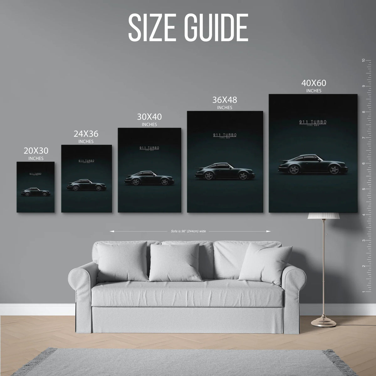911 Turbo 964 Dark Poster — Size Guide