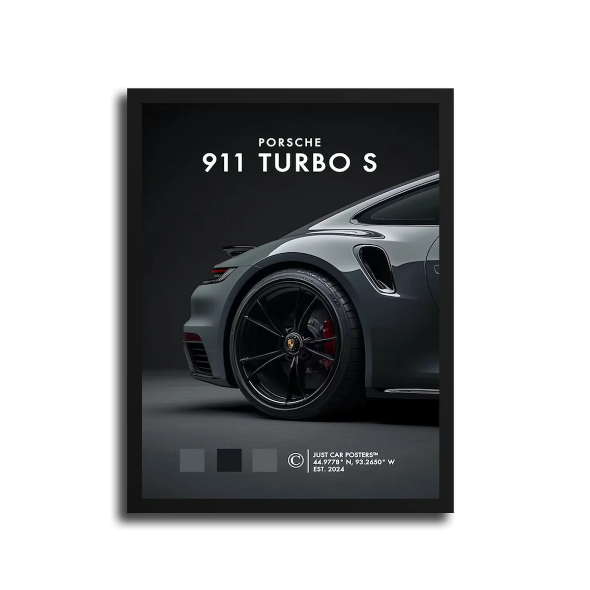 911 Turbo S Grey Poster — Black Frame