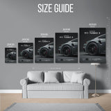 911 Turbo S Grey Poster — Size Guide