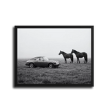 911 With Horses Field Bw — Black Frame